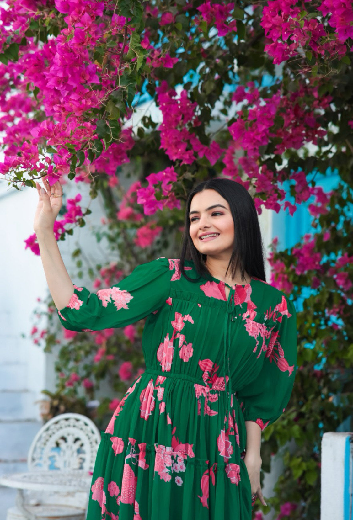Fit and flare dark green dress