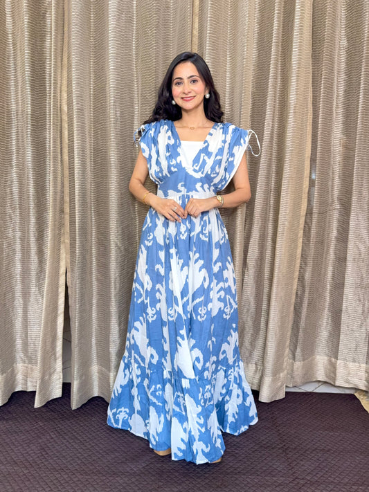 Shoulder Pull-Up Deep V-Neck Maxi Dress