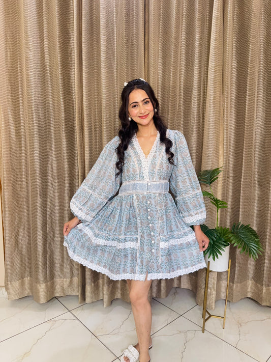 Autumm Flower Print Short Dress