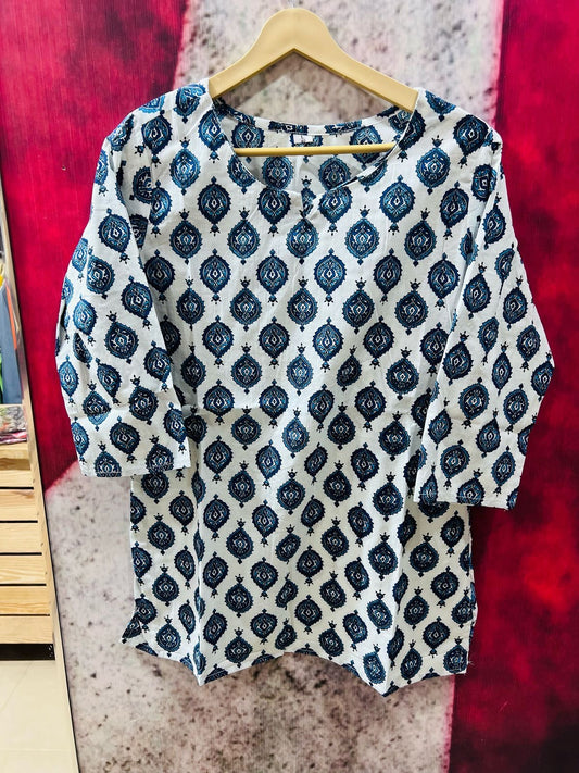 White BlueShort Kurta