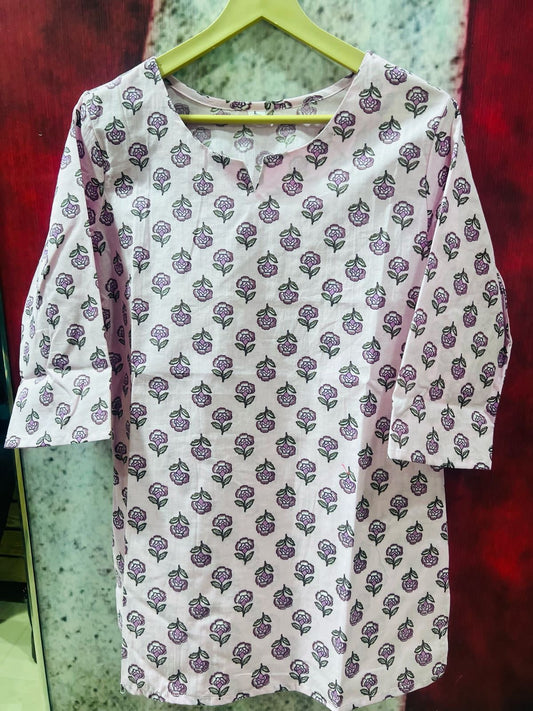 Baby Pink Flower Short Kurta