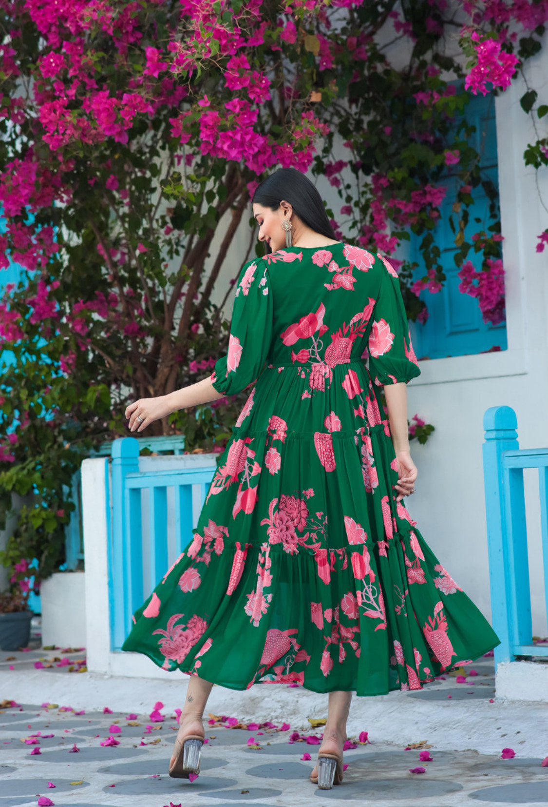 Fit and flare dark green dress