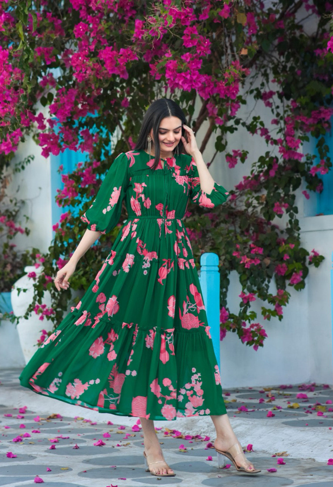 Fit and flare dark green dress